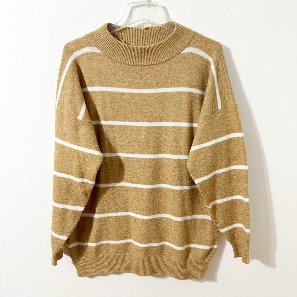 A New Day Striped Crewneck Pullover Sweater Ribbed Collar, Cuffs, And Waist